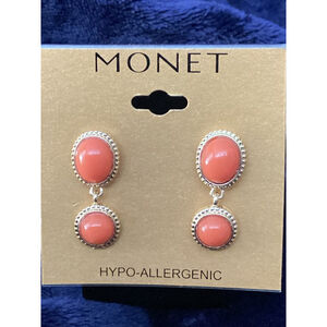 Monet Coral Gold Tone Double Drop Stud Earrings 1691